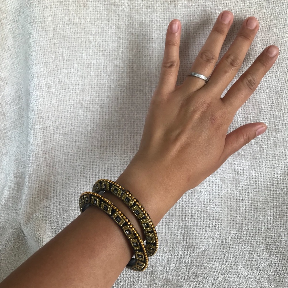 Indian Inspired Black and Gold Mirror Bangles